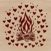 A campfire illustration with heart-shaped flames rising from the embers, perfect for outdoor-themed designs.