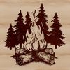 Camping Fire Pit Illustration A campfire burning with flames surrounded by outdoor elements.