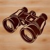A pair of binoculars used for outdoor activities such as camping and hiking.
