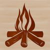 A campfire illustration with flames and sparks in a vector format.
