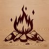 A digital illustration of an open campfire with dancing flames.