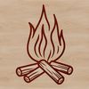 Flaming Outdoor Bonfire Illustration A vibrant illustration of an outdoor camp fire with crackling flames.