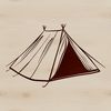 A compact outdoor dwelling structure with a fabric covering and collapsible frame, ideal for camping trips.