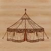 Simple Tent Design Vector Graphics A minimalist illustration of a traditional circus-style tent with a fabric roof and collapsible frame.