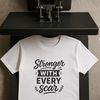 Inspirational quote about cancer survival with bold typography.