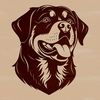 A vector illustration of a Rottweiler's head, suitable for various design projects.