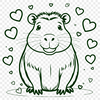 Cute Capybara Clip Art with Love Hearts A digital illustration of a capybara rodent with heart symbols surrounding its body.