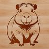 Close-up illustration of a capybara rodent's face with a simple background.