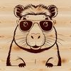 An illustrated capybara wearing sunglasses in a digital format.