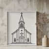 SVG Vector Art of a Classic Church Building A 2D vector representation of a traditional Catholic church with a distinctive steeple and ornate details.