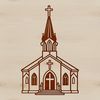 A detailed illustration of a traditional Catholic church with ornate details.