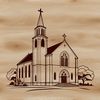 Beautiful Church Building Vector Design A simple illustration of a traditional Catholic church building with a tall steeple.