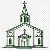Stained Glass Window Design A detailed architectural illustration of a traditional Catholic church with multiple spires and stained glass windows.