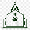 Catholic Church Stained Glass Style Icon A stylized illustration of a Catholic church exterior with a steepled roof.