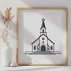 Simple Catholic Church Vector A simple illustration of a traditional Catholic church with a prominent steeple and detailed architecture.