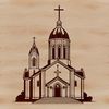 Simple House of Worship Vector Art A simple outline design of a Catholic church building with a prominent steeple and ornate details.