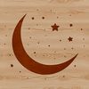 An abstract depiction of the moon's phases and surface features in a stylized design.