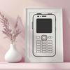 A simplified vector illustration of a mobile phone with rounded edges and basic screen details.