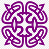 A stylized Celtic design featuring intricate ornate patterns and shapes.