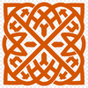 A stylized illustration of a Celtic design featuring intricate patterns and shapes.