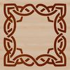 A stylized illustration of Celtic-inspired ornate shape with intricate pattern details.