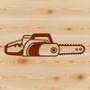 Free SVG Chainsaw Design A detailed illustration of a chainsaw tool with cutting teeth and handle, suitable for vector art and design.