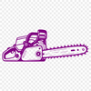 A detailed illustration of a chainsaw tool with sharp teeth and a wooden handle.
