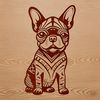 A sitting Boston Terrier breed dog with an ornate design.