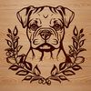 Boxer Dog Illustration in Floral Pattern A cartoon-style illustration of a boxer dog's head with floral patterns.