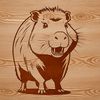 A digital illustration of a large rodent with a stocky body and webbed feet.