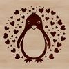 Stylized Penguin Illustration with Love Hearts A stylized illustration of a penguin surrounded by heart symbols, designed as a vector graphic.