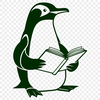 Cute Penguin Reading Book Silhouette A cartoon penguin character sitting on the ground holding an open book in its flippers.