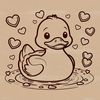A colorful duck illustration with love hearts surrounding the bird.
