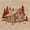 Rustic Cabin Scene Vector Art Vector illustration of a cozy cabin in a natural setting, suitable for graphic design and digital art projects.