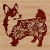 Floral Friendly Companion A standing Welsh Corgi breed dog in a floral setting.