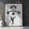 A young girl wearing a cheerleading uniform and pom-poms, suitable for digital cutting machines like Cricut.