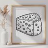 A digital illustration of a wedge-shaped cheese with detailed textures and layers.