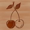 A single, stylized cherry fruit with a smooth surface.