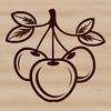A digital illustration of a single cherry fruit with rounded shape and stem.