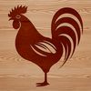 A cartoon-style illustration of a single domesticated chicken with feathers and beak.