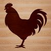 A stylized illustration of a single chicken with feathers and beak.