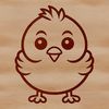 A simple line drawing illustration of a cute chicken standing on a farm.