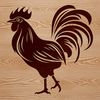 Vibrant Rooster in Farmyard Scene A colorful illustration of a rooster standing in a farm yard surrounded by grass.