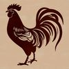 Cockerel Silhouette for Clip Art A stylized illustration of a rooster standing on a farm setting.