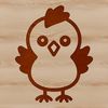 A simple line drawing of a chicken, suitable for use in various design applications.