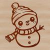 A winter snowman standing in the middle of a snowy landscape, made from vector shapes for easy editing and customization.