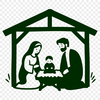 A traditional depiction of the Holy Family in a serene Christmas scene.