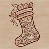 Ornate Christmas stocking vector design for digital crafting and printing.