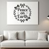 A vector illustration of a festive holiday message reading Peace on Earth.
