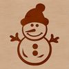 A simple winter scene featuring a snowman made up of stacked blocks of snow.
